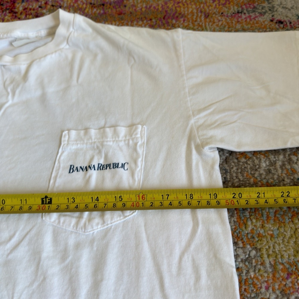 Vintage 80s Banana Republic Zebra Safari Pocket T-Shirt M White Live Free - Picture 7 of 8